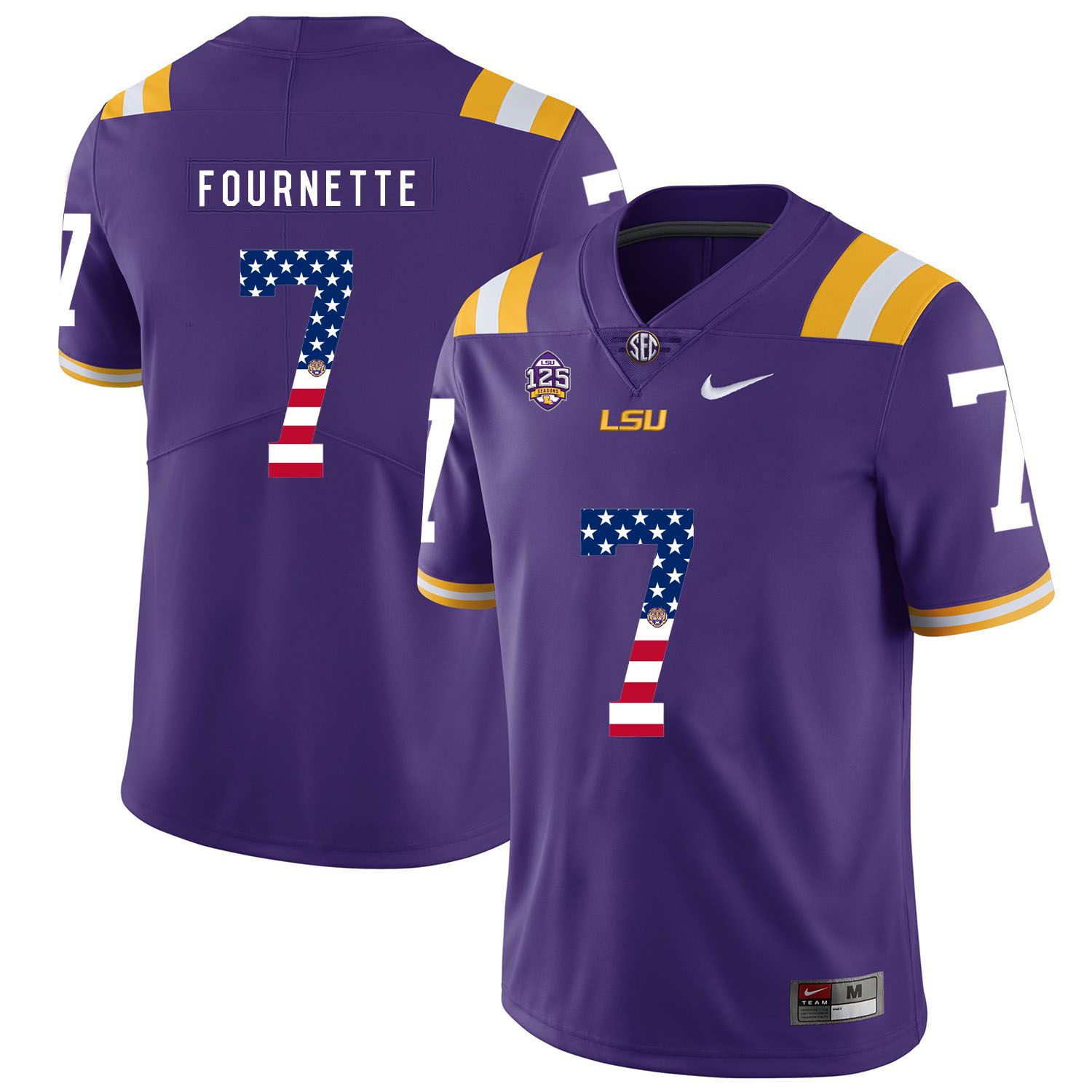Men LSU Tigers #7 Fournette Purple Flag Customized NCAA Jerseys->customized ncaa jersey->Custom Jersey